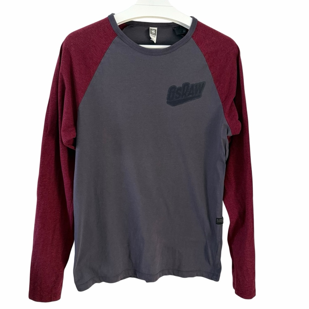 G-STAR RAW grey burgundy raglan long sleeve tee m